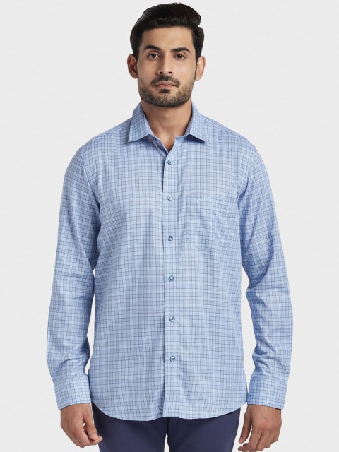 

ColorPlus Men Blue Tailored Fit Checked Casual Shirt