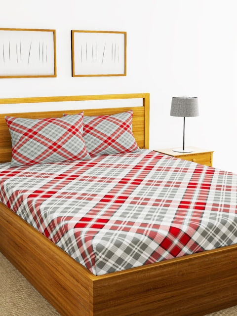 

BIANCA Grey & Red Abstract 144 TC Cotton 1 Extra Large Bedsheet with 2 Pillow Covers