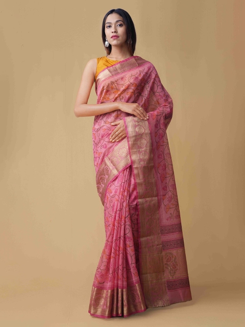 

Unnati Silks Pink Printed Supernet Saree
