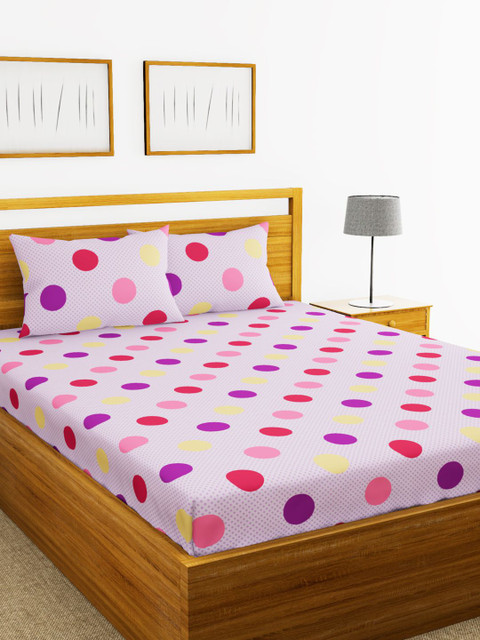 

BIANCA Unisex Purple & Pink Printed 110 TC Cotton Double Bedsheet With Two Pillow Covers