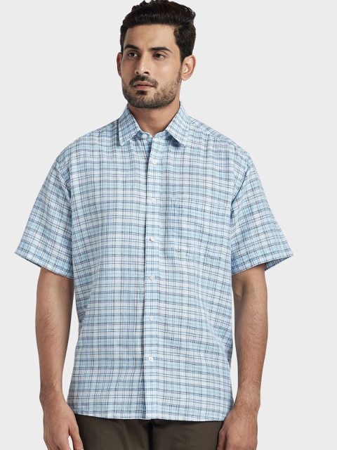 

ColorPlus Men Blue & White Regular Fit Checked Casual Shirt