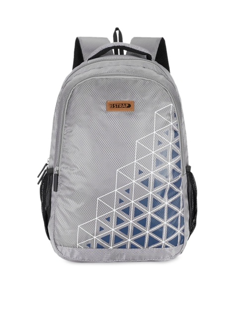 

2 STRAP Unisex Grey & Blue Geometric Printed Medium Backpack