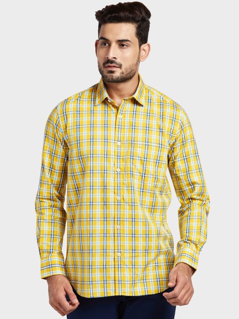 

ColorPlus Men Yellow & Blue Tailored Fit Checked Casual Shirt