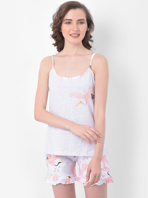 

Clovia Women Grey & Pink Printed Night suit