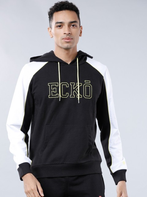 

Ecko Unltd Men Black & White Printed Hooded Sweatshirt