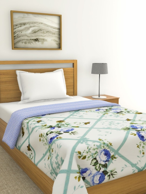 

BIANCA Off-White & Blue Floral AC Room 300 GSM Single Bed Dohar
