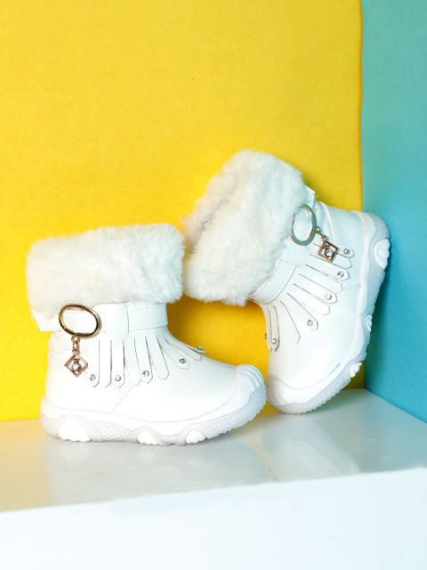 

PASSION PETALS Girls White Woven Design Suede High-Top Sneakers