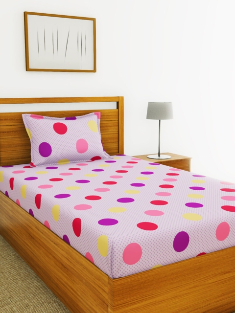 

BIANCA Purple & Pink Geometric 110 TC Cotton 1 Single Bedsheet with 1 Pillow Covers