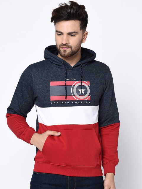 Octave Men Grey & Red Printed Hooded Sweatshirt