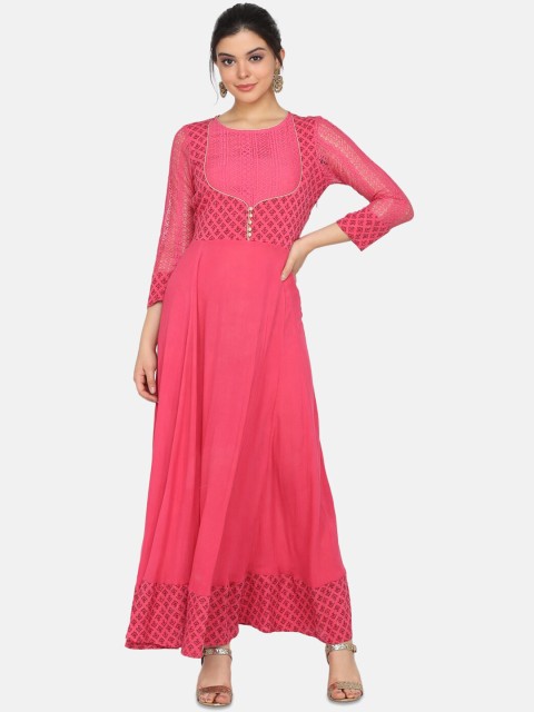 

Ojjasvi Women Magenta Solid Maxi Dress