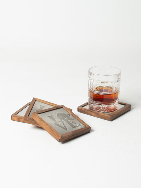 

Casa Decor Set of 4 Brown Love Wooden Frame Coasters