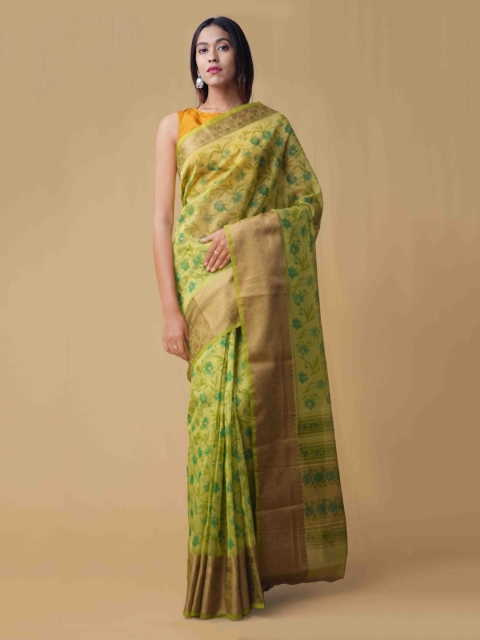 

Unnati Silks Green Printed Supernet Saree
