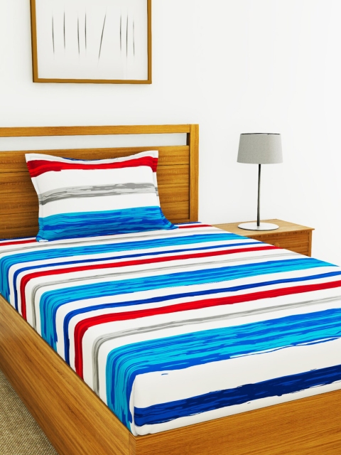 

BIANCA Blue & White Striped 110 TC Cotton 1 Single Bedsheet with 1 Pillow Cover