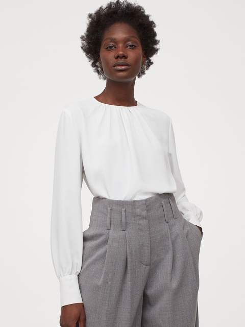 

H&M Women White Solid Crepe Blouse