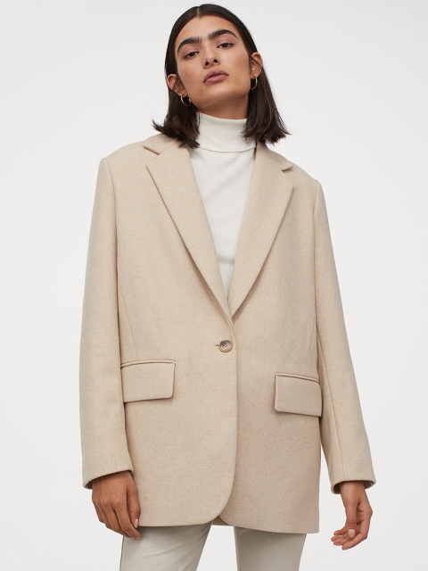 

H&M Women Beige Wool Blend Jacket