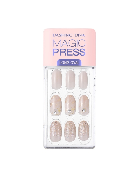 

Dashing Diva Pink Gold Flutter Long Oval Magic Press On Artificial Nails