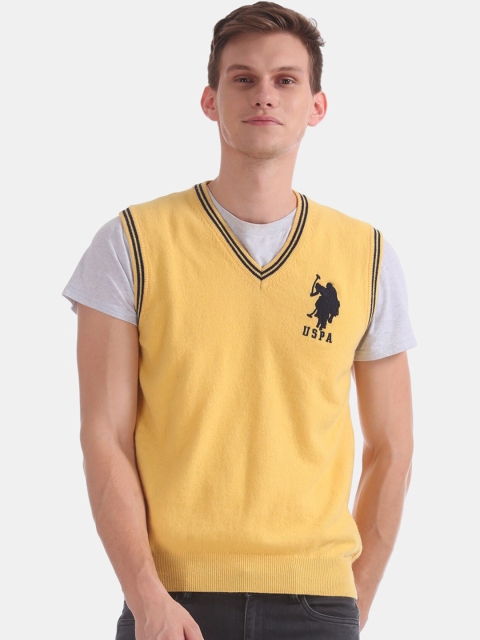 

U.S. Polo Assn. Men Yellow Solid Sweater Vest