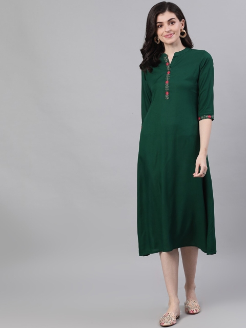 AASI - HOUSE OF NAYO Women Green Solid A-Line Dress
