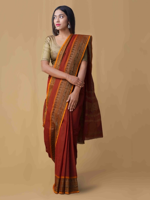 

Unnati Silks Red Solid Pure Cotton Saree