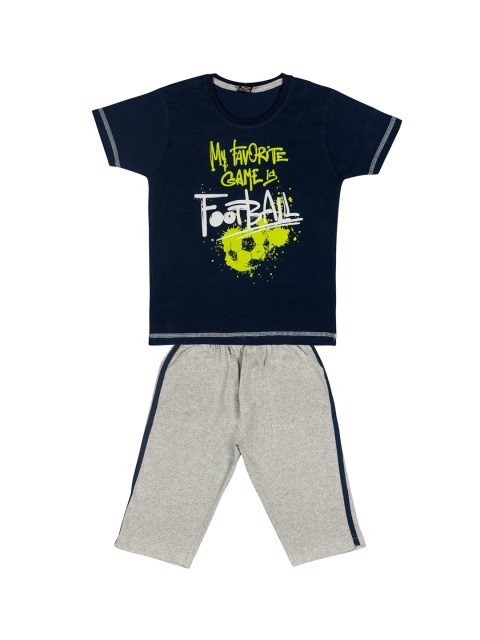 

Todd N Teen Boys Navy Blue & Grey Melange Printed T-shirt With Shorts