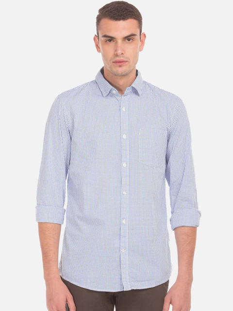 

Ruggers Men Blue & White Regular Fit Checked Casual Shirt