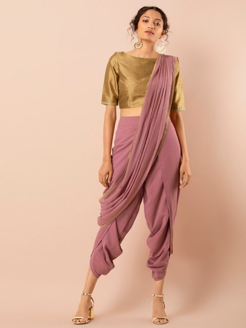 

INDYA Women Pink Dhoti Pants with Attached Mukaish Dupatta
