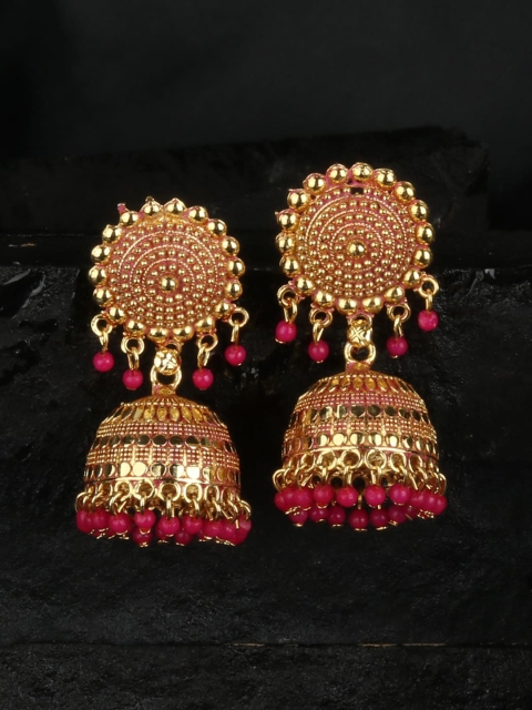 

ANIKAS CREATION Pink & Gold-Toned Dome Shaped Jhumkas