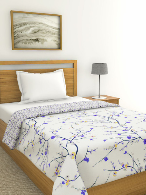 

BIANCA White & Purple Floral AC Room 300 GSM Single Bed Dohar