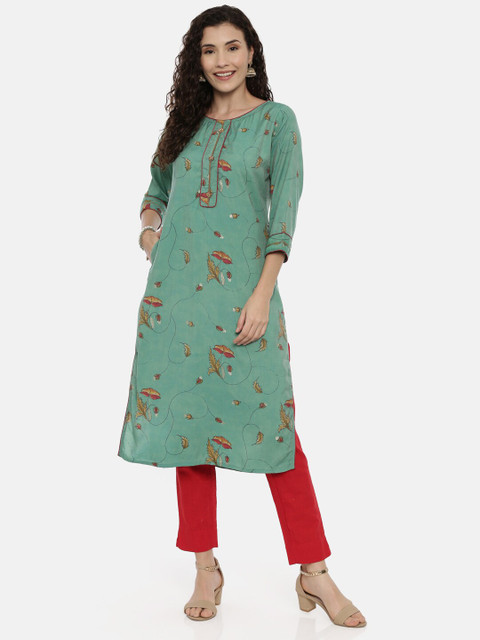

GOLDSTROMS Women Green Printed Straight Kurta