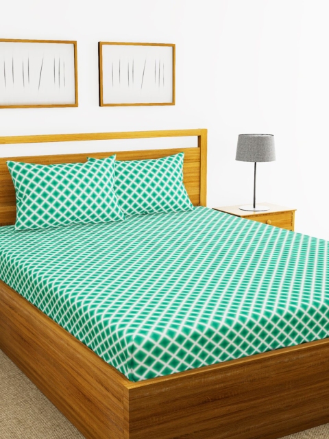 

BIANCA Green & White Geometric 110 TC Cotton 1 King Bedsheet with 2 Pillow Covers