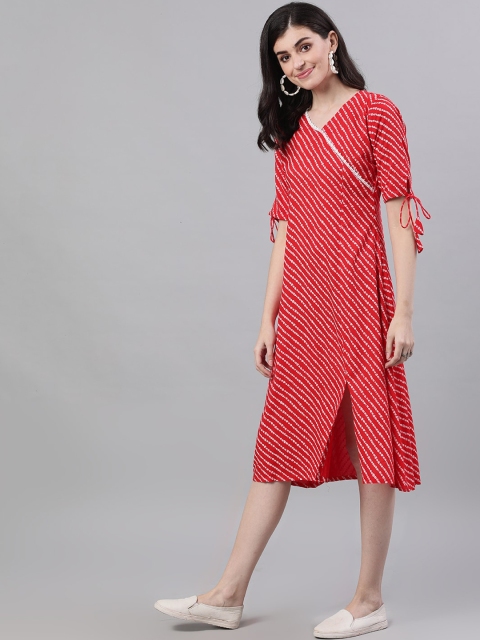 

AASI - HOUSE OF NAYO Women Red Striped Wrap Dress