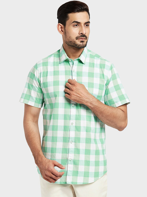 

ColorPlus Men Green & White Tailored Fit Checked Casual Shirt