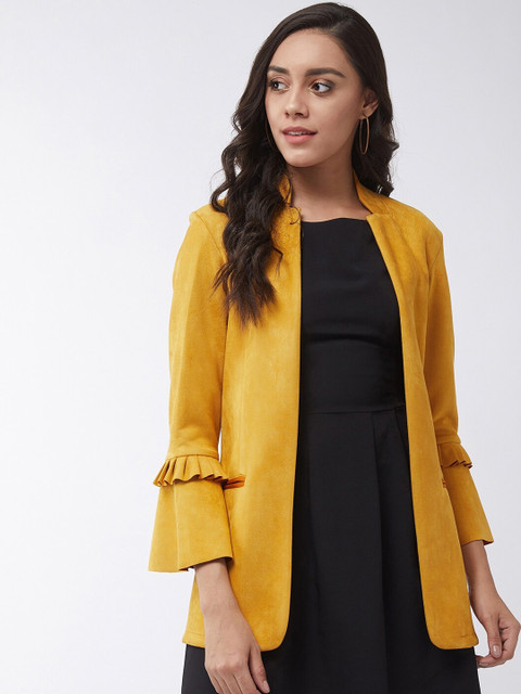 

Zima Leto Women Yellow Solid Open Front Casual Blazer