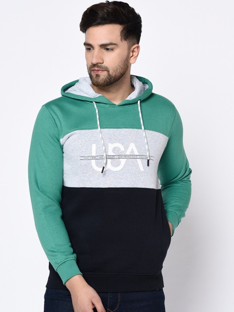 

Octave Men Green & Black Colourblocked Hooded Sweatshirt