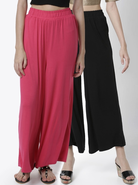 

De Moza Women Pack of 2 Black & Pink Solid Straight Palazzos