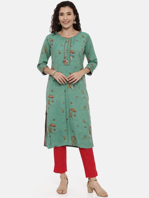 

GOLDSTROMS Women Green Printed A-Line Kurta