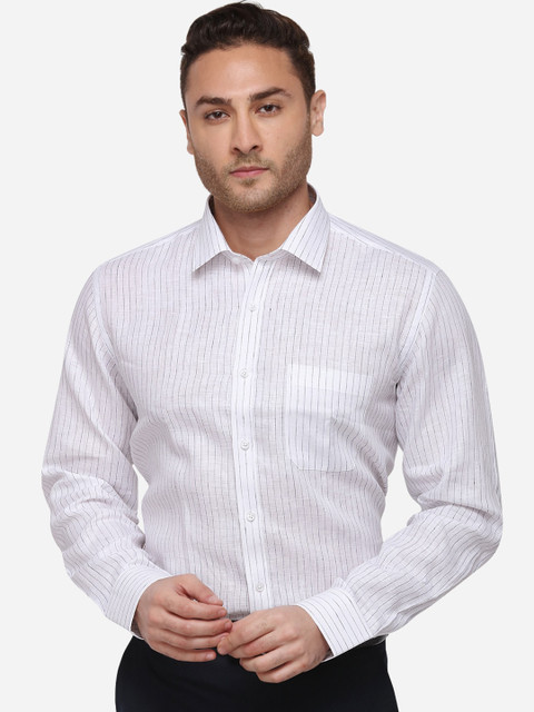 

JADE BLUE Men White Regular Fit Linen Striped Formal Shirt
