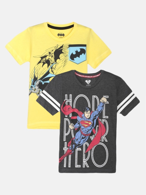 

Kids Ville Boys Yellow & Charcoal Pack of 2 DC comics Printed T-shirt