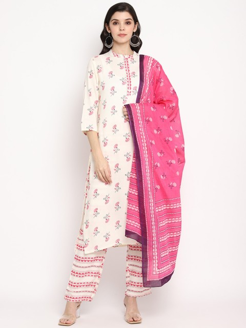 

Prakhya Women White Printed Kurta with Trousers & Dupatta