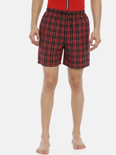 

Joven Men Red & Black Checked Lounge Shorts