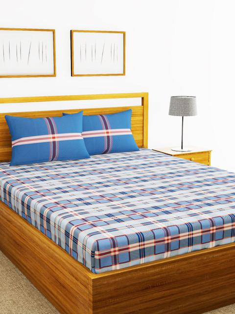 

BIANCA Blue & Brown Geometric 144 TC Cotton 1 Extra Large Bedsheet with 2 Pillow Covers