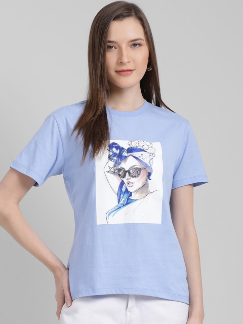

Zink London Women Blue & White Printed T-shirt