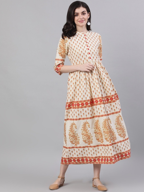 

AASI - HOUSE OF NAYO Women Cream-Coloured Printed Ethnic Maxi Dress