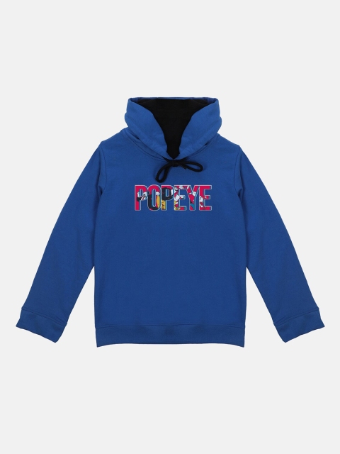 

Popeye Boys Blue Printed Hooded Sweatshirt With Attached Face Covering