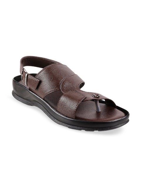 

Mochi Men Brown Solid Leather Comfort Sandals