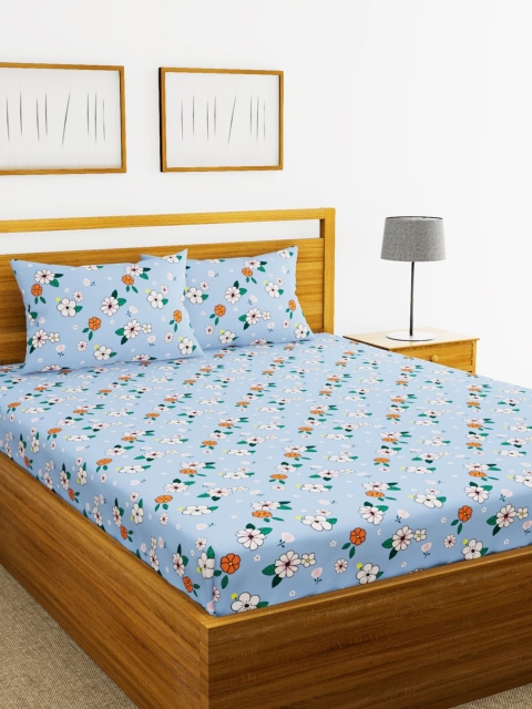

BIANCA Blue & White Floral 152 TC 1 Extra Large Bedsheet With 2 Pillow Covers