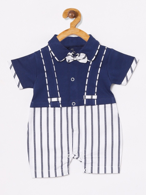 

BABY GO Boys Navy Blue & White Striped Dungarees With T-Shirt