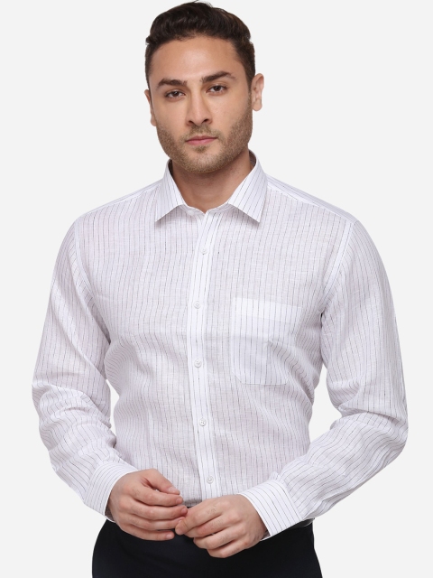 

JADE BLUE Men White Regular Fit Striped Linen Formal Shirt