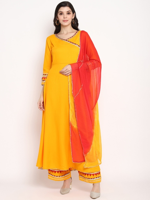 

Prakhya Women Yellow Solid Top with Trousers & Dupatta