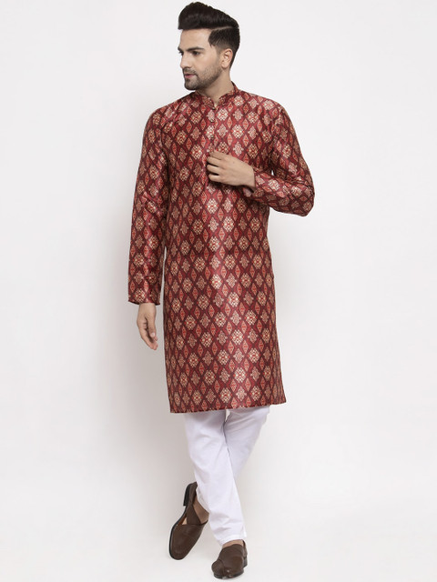

Jompers Men Maroon & White Printed Kurta with Pyjamas